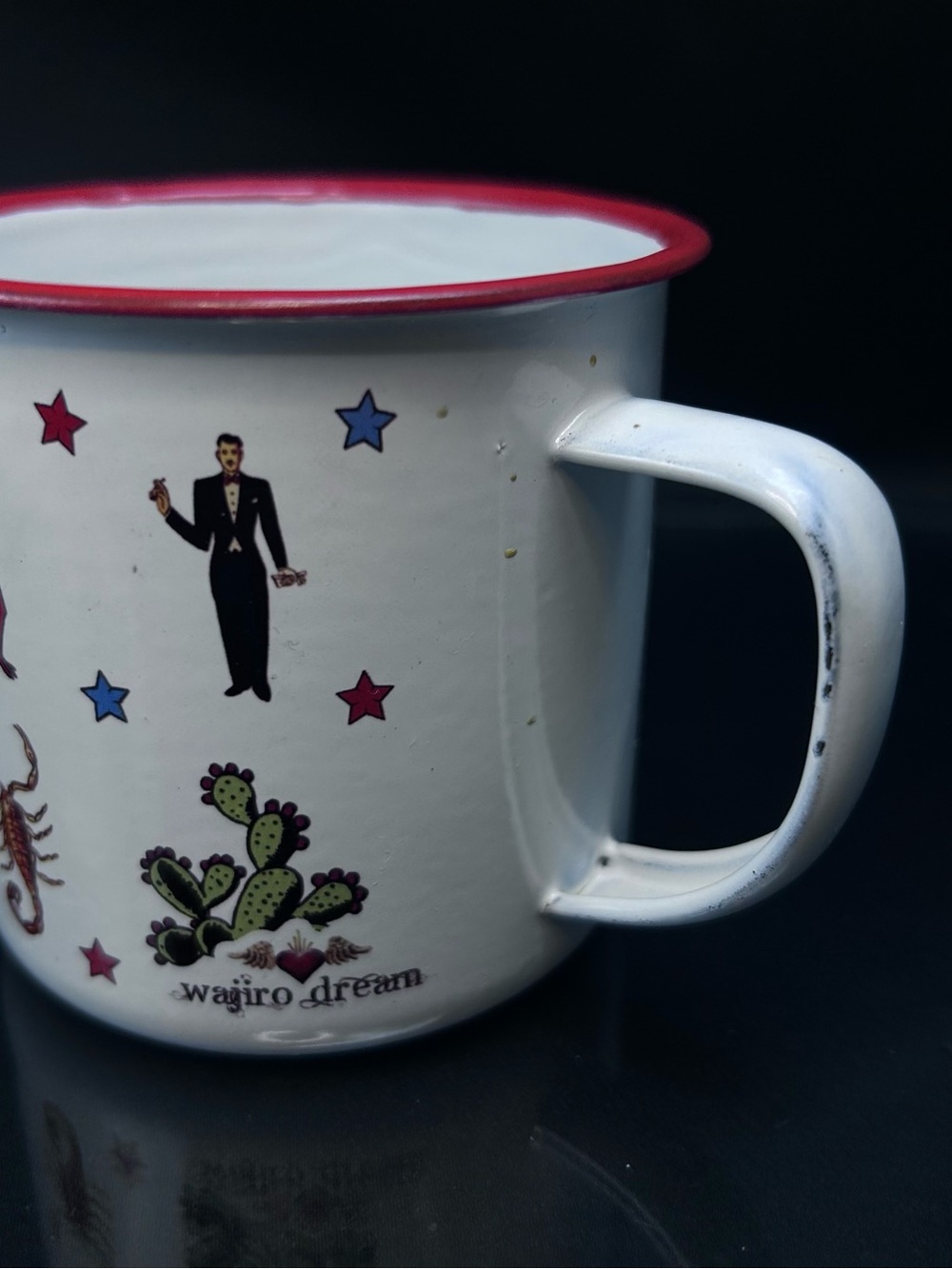 Wajiro Dream Metal Enamel Coffee Mug with Mexican Loteria Tattoo Design 3" Tall - Picture 13 of 16